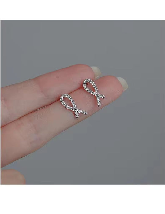 925 Sterling Silver Gold Plated Cute Cross Shape Zircon Stud Earrings for Women