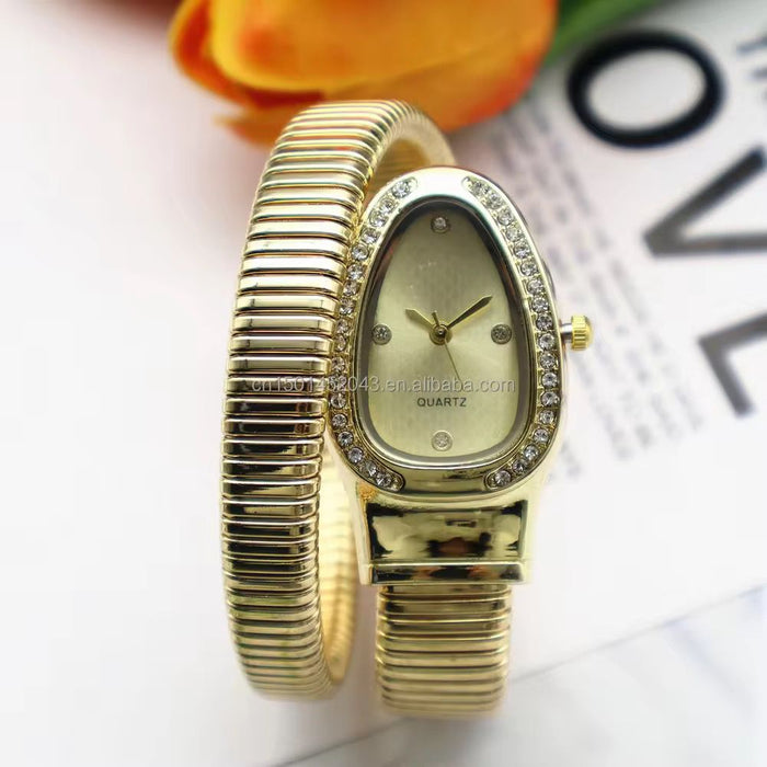 Elastic Band Snake Head Luxurious Alloy & Diamond Setting Watch for Women