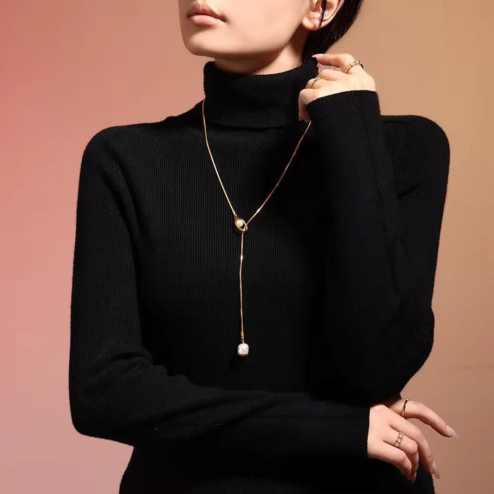 Gold Plated Pearl Pendant Causal Long Sweater Chain Style Necklaces