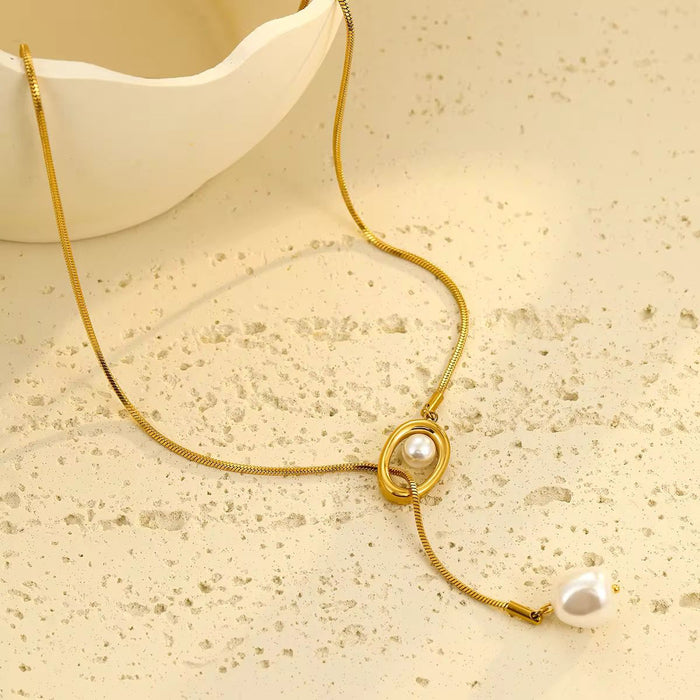 Gold Plated Pearl Pendant Causal Long Sweater Chain Style Necklaces