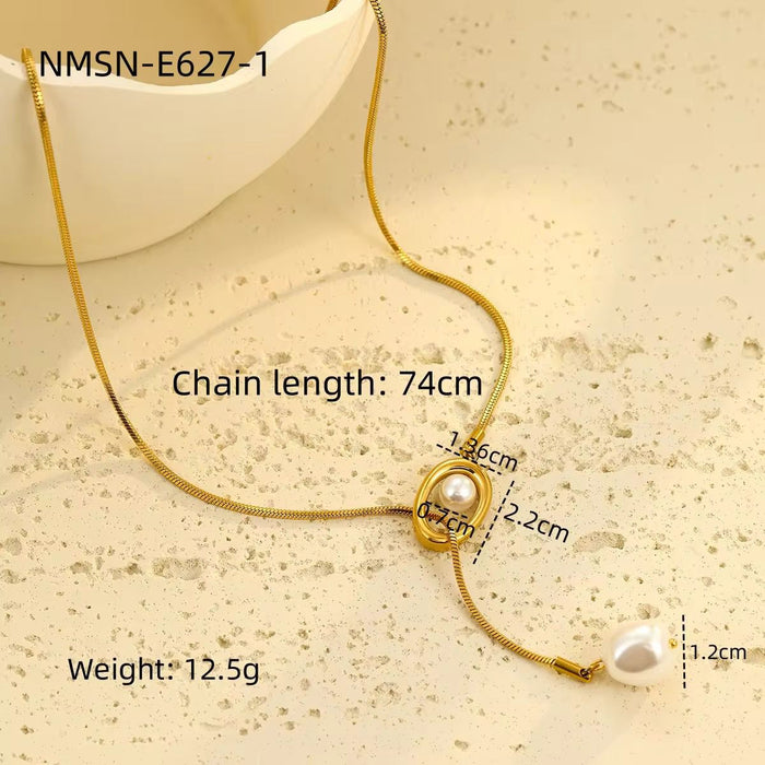 Gold Plated Pearl Pendant Causal Long Sweater Chain Style Necklaces