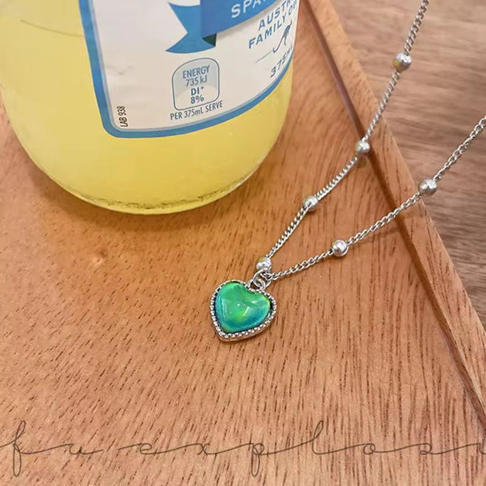 Temperature Control Color Changing Mood Stainless Steel Love Heart Necklace Women