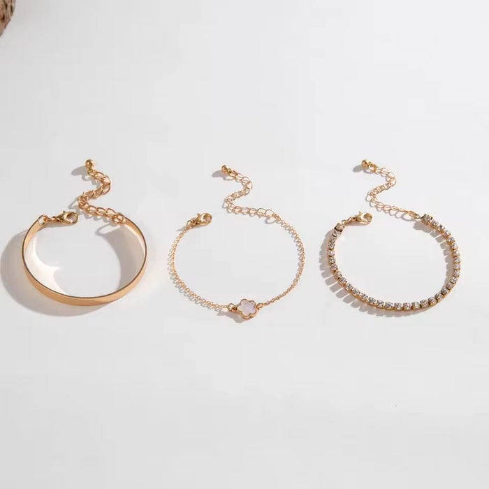 3Pcs/ Set Bohemia Minimalism Metal Rhinestone Chain Bracelet Set