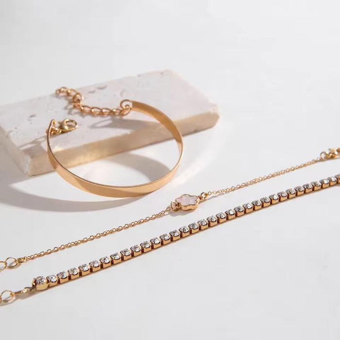 3Pcs/ Set Bohemia Minimalism Metal Rhinestone Chain Bracelet Set
