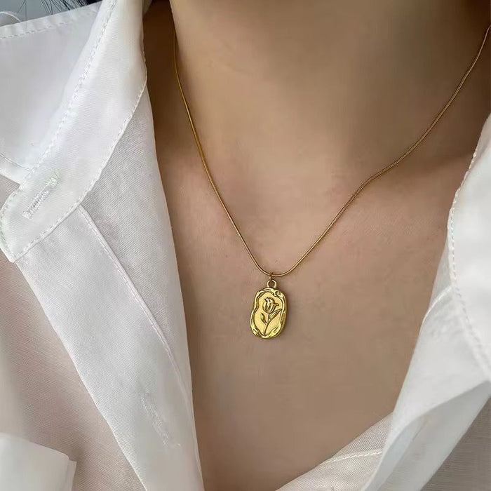 18K PVD Gold Plated Flower Tulip Necklace Jewelry for Women