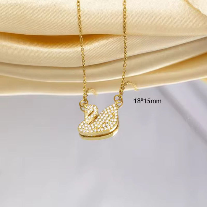 18K Real Gold-Plated Stainless-Steel Swan Necklace for Women