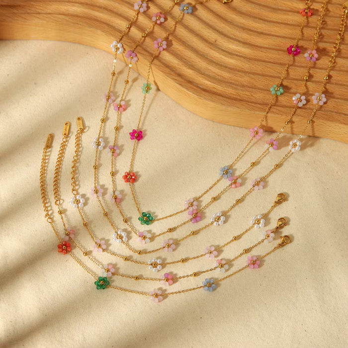 18K PVD Gold Plated Flower Necklace Jewelry for Women