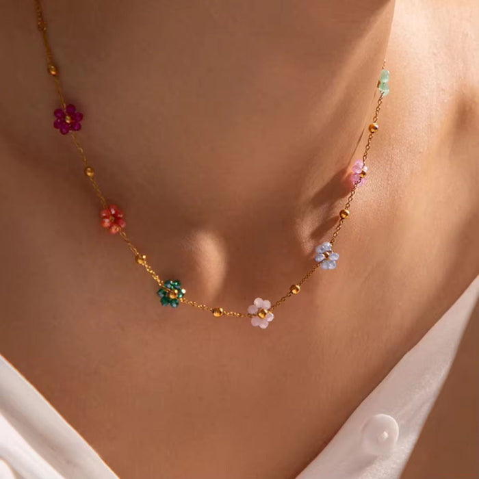 18K PVD Gold Plated Flower Necklace Jewelry for Women