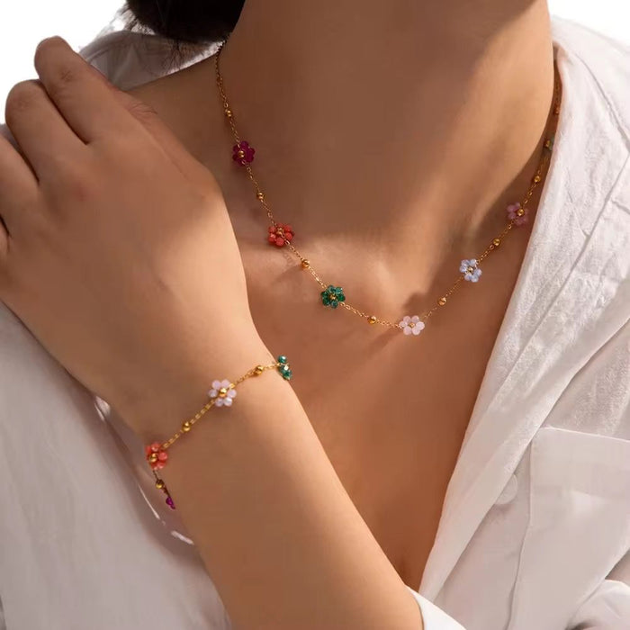 18K PVD Gold Plated Flower Necklace Jewelry for Women