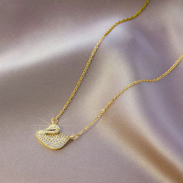 18K Real Gold-Plated Stainless-Steel Swan Necklace for Women