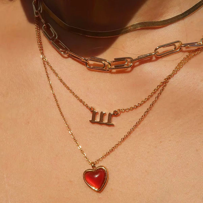18K PVD Real Gold-Plated Red Heart Necklace for Women