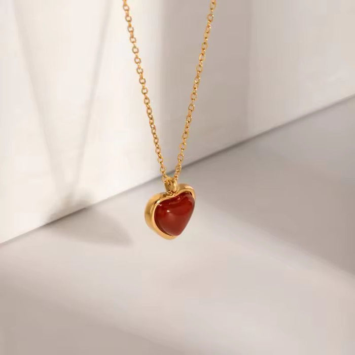 18K PVD Real Gold-Plated Red Heart Necklace for Women