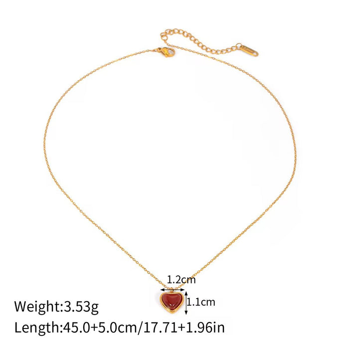 18K PVD Real Gold-Plated Red Heart Necklace for Women