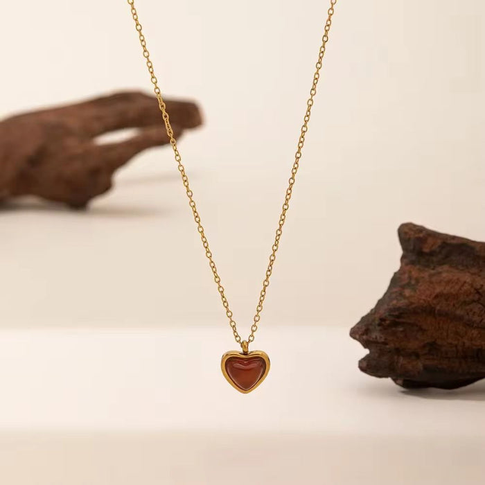 18K PVD Real Gold-Plated Red Heart Necklace for Women