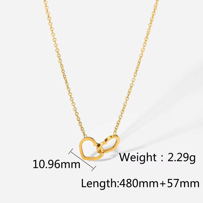 18K Real Gold-Plated Double Heart Ring Pendant Necklace for Women