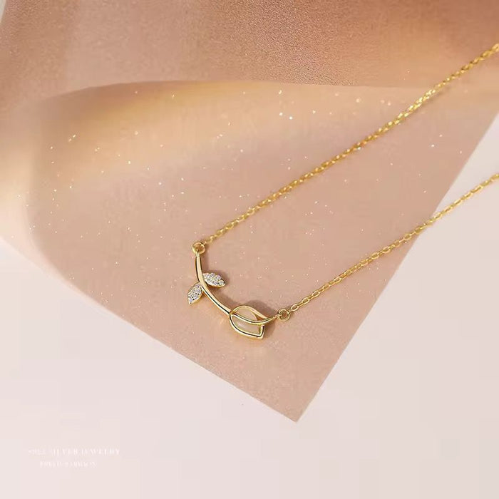 18K PVD Gold Plated Opal Tulip Rose Flower Pendant Necklace Korean Fashion Choker Jewelry for Women