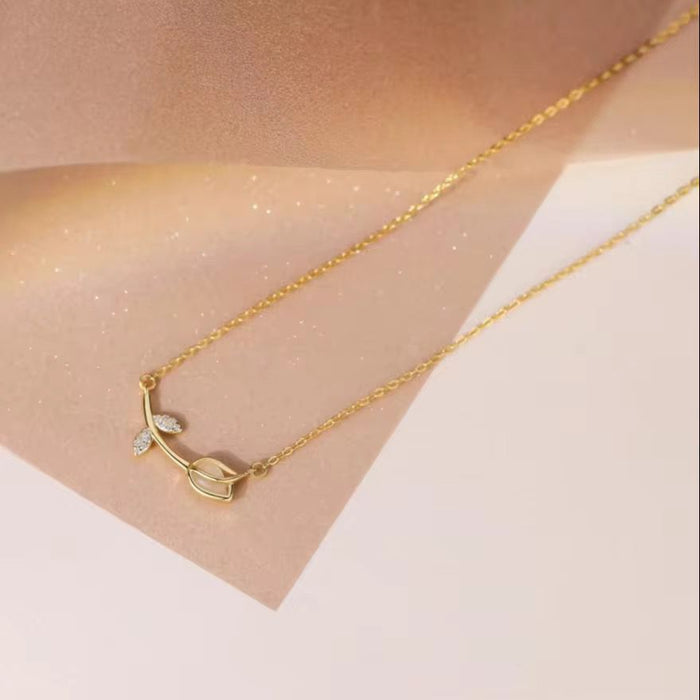 18K PVD Gold Plated Opal Tulip Rose Flower Pendant Necklace Korean Fashion Choker Jewelry for Women