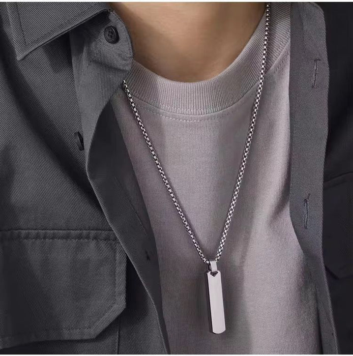 Men's Simple Pendant Stainless Steel Three-Dimensional Rectangular Geometric Necklace
