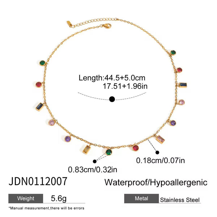 18K Real Gold-Plated Stainless Steel Colorful Stone Necklace for Women