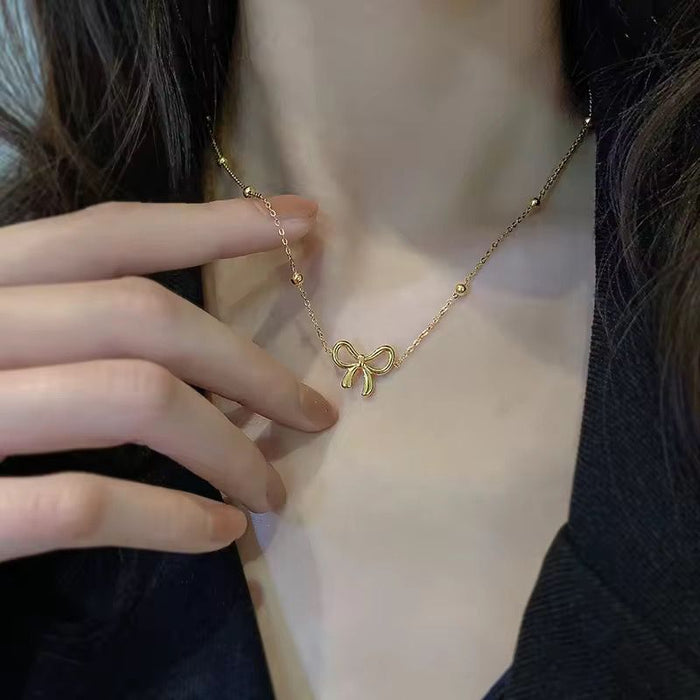 18K Real Gold-Plated Stainless-Steel Bow Tie Necklace for Women