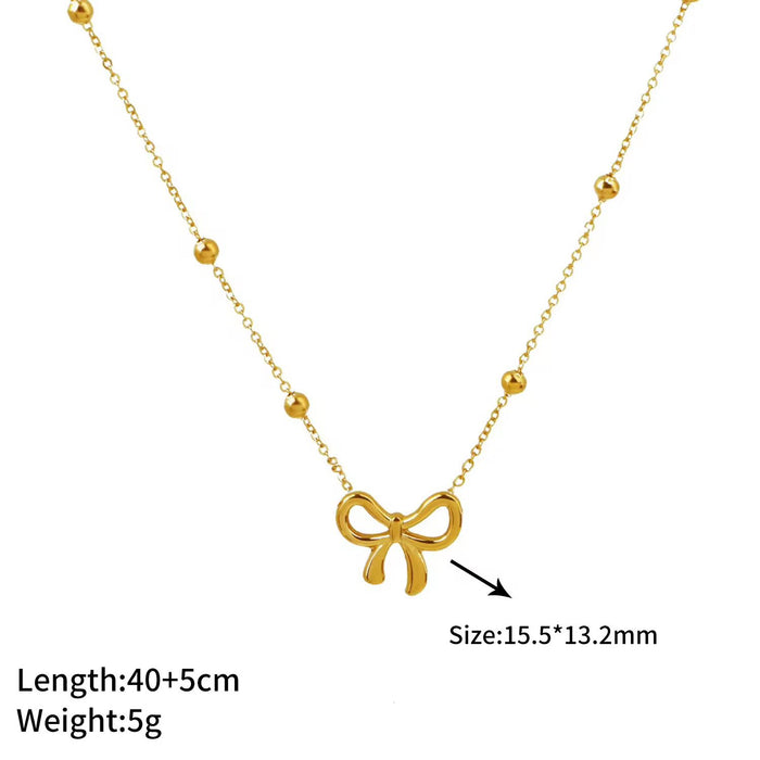 18K Real Gold-Plated Stainless-Steel Bow Tie Necklace for Women