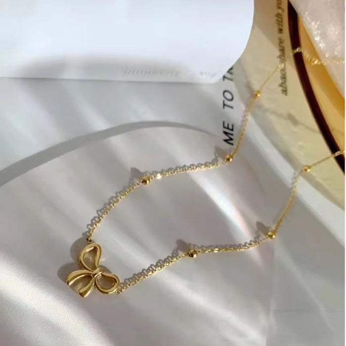 18K Real Gold-Plated Stainless-Steel Bow Tie Necklace for Women