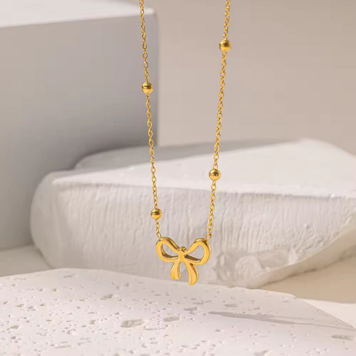 18K Real Gold-Plated Stainless-Steel Bow Tie Necklace for Women