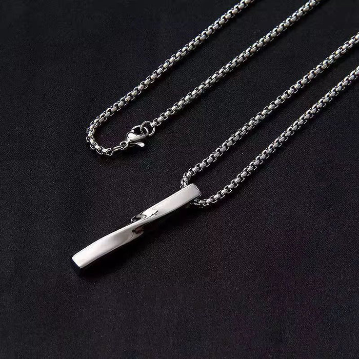 Men's Hypoallergic Jewelry Spiral Bar Pendant Necklace Stainless Steel Chain