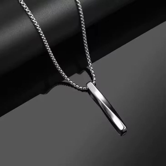 Men's Hypoallergic Jewelry Spiral Bar Pendant Necklace Stainless Steel Chain