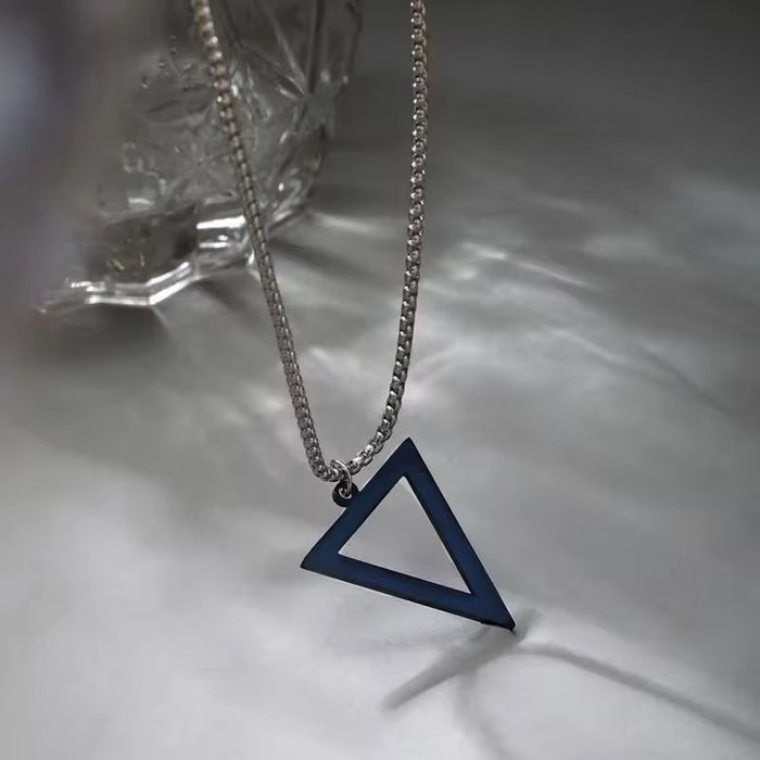 Pack of Men's Blue Triangular Pendant Style Titanium Steel Silver Necklace and Trendy Rope Bracelet