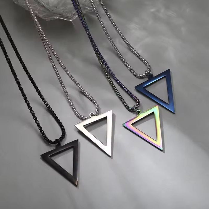 Pack of Men's Blue Triangular Pendant Style Titanium Steel Silver Necklace and Trendy Rope Bracelet
