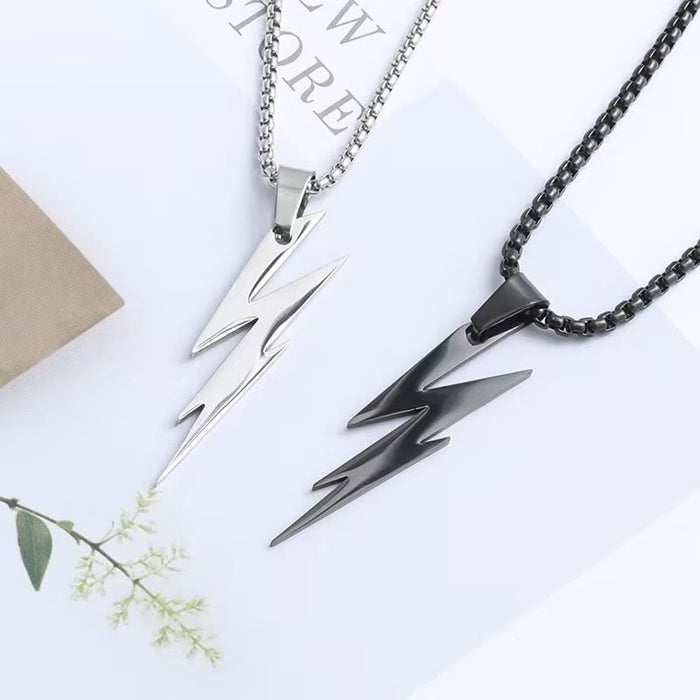Men's Pack of Lightning Pendant Style Titanium Steel Necklace & Trendy Rope Bracelet