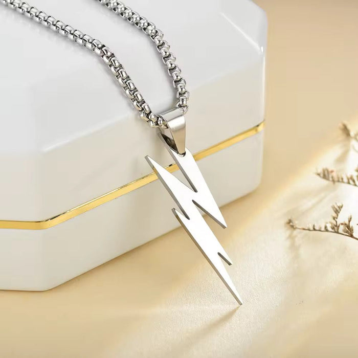 Men's Pack of Lightning Pendant Style Titanium Steel Necklace & Trendy Rope Bracelet