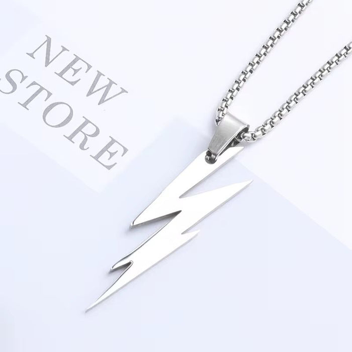 Men's Pack of Lightning Pendant Style Titanium Steel Necklace & Trendy Rope Bracelet