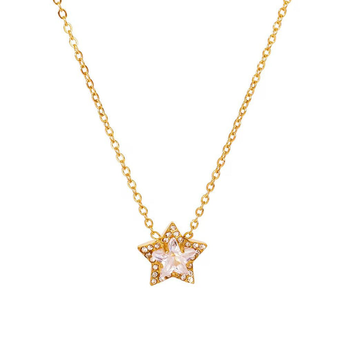 18K Real Gold-Plated Star CZ Zircon Pendant Necklace for Women