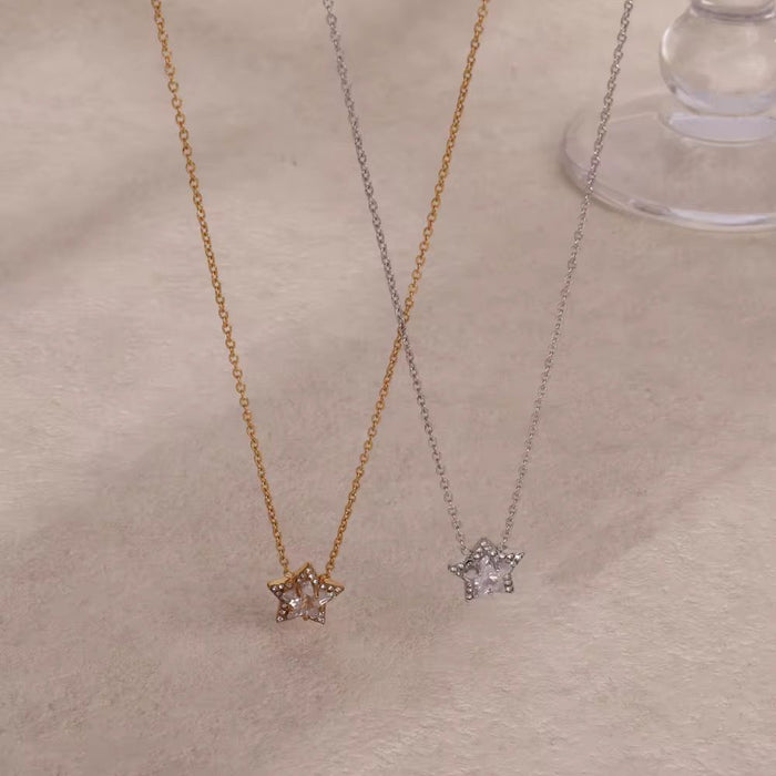 18K Real Gold-Plated Star CZ Zircon Pendant Necklace for Women