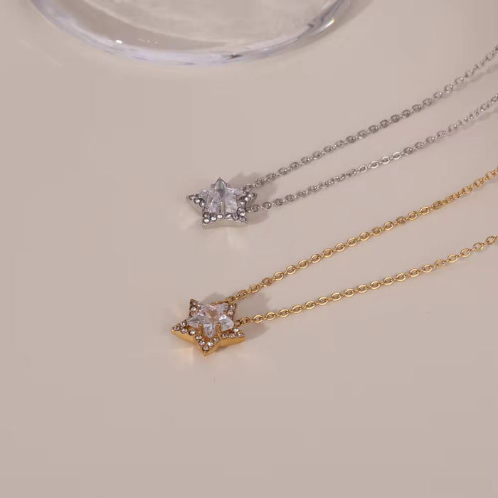 18K Real Gold-Plated Star CZ Zircon Pendant Necklace for Women