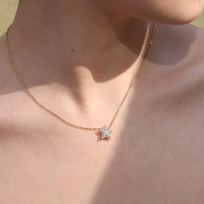 18K Real Gold-Plated Star CZ Zircon Pendant Necklace for Women
