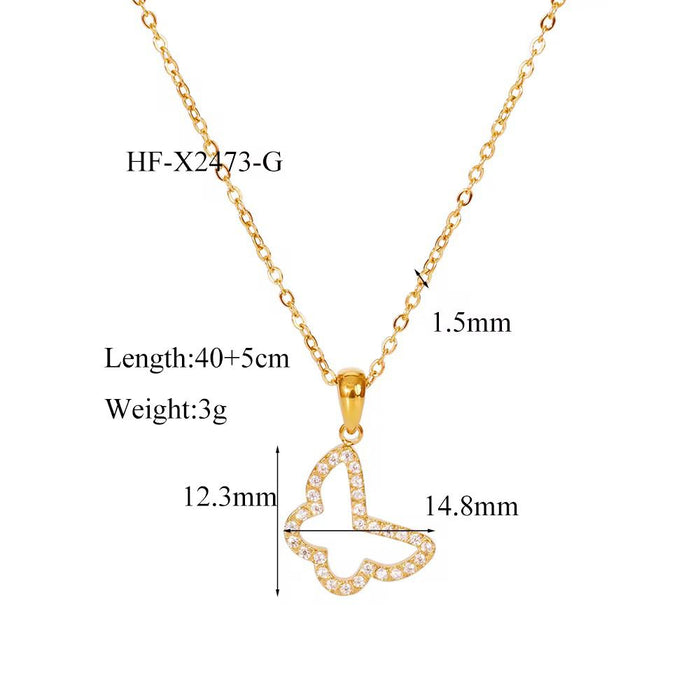 18K Real Gold-Plated Zircon Glittery Butterfly Pendant for Women