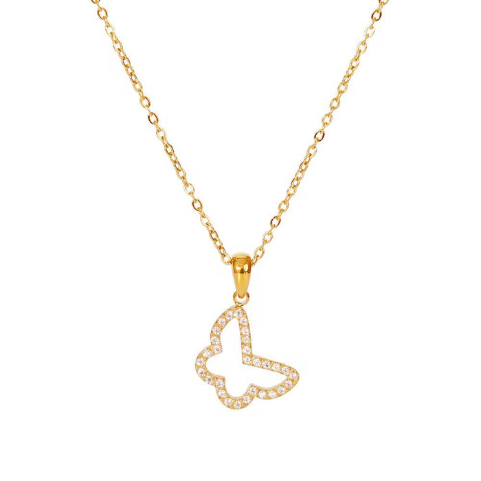 18K Real Gold-Plated Zircon Glittery Butterfly Pendant for Women