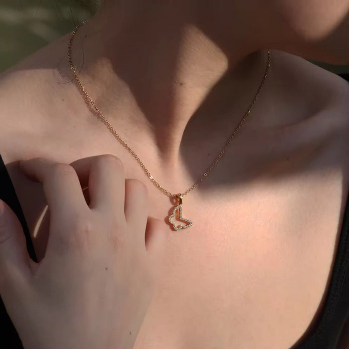 18K Real Gold-Plated Zircon Glittery Butterfly Pendant for Women