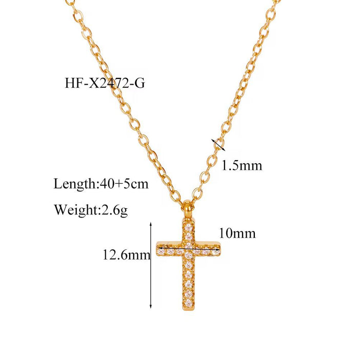 18K Real Gold-Plated Cross Zircon Religious Necklace for Women