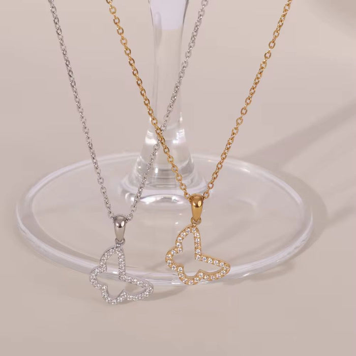 18K Real Gold-Plated Zircon Glittery Butterfly Pendant for Women