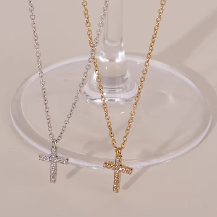 18K Real Gold-Plated Cross Zircon Religious Necklace for Women