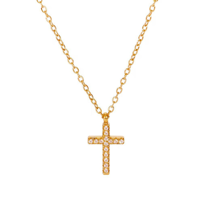 18K Real Gold-Plated Cross Zircon Religious Necklace for Women