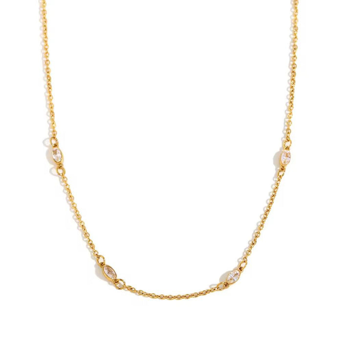 18K Real Gold-Plated Oval Zircon Studded Daily Wear Charm Necklace