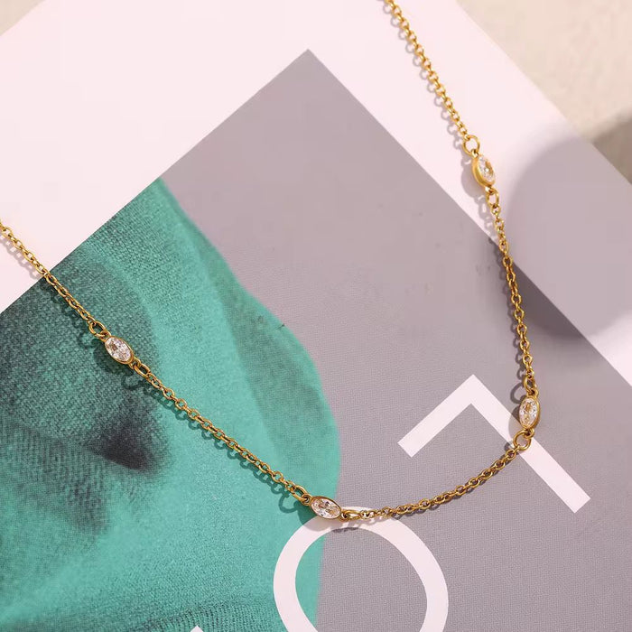 18K Real Gold-Plated Oval Zircon Studded Daily Wear Charm Necklace