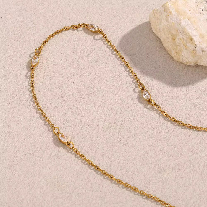 18K Real Gold-Plated Oval Zircon Studded Daily Wear Charm Necklace