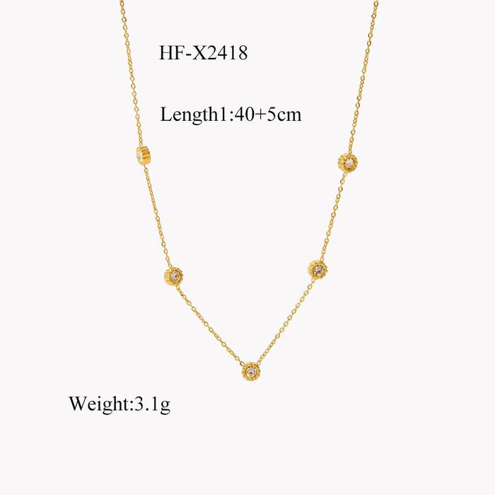 18K Real Gold-Plated Round CZ Zircon Pendant Necklace for Women