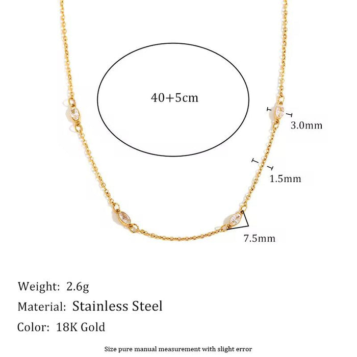 18K Real Gold-Plated Oval Zircon Studded Daily Wear Charm Necklace